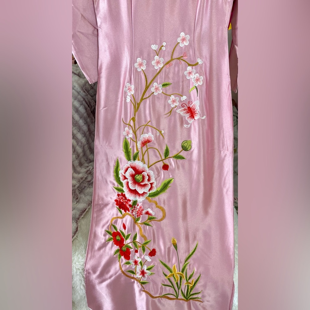 New Ao dai Valentino theu, Vietnamese traditional long dress set m medium 2 🎁 bo